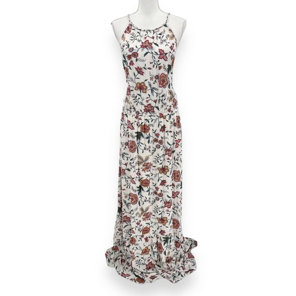 Old Navy Floral Waist Defined Braided Strap Maxi Dress Women's Large Tall White - Picture 2 of 12